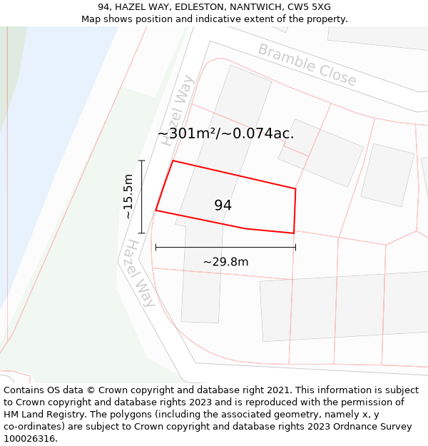 94, HAZEL WAY, EDLESTON, NANTWICH, CW5 5XG: Plot and title map