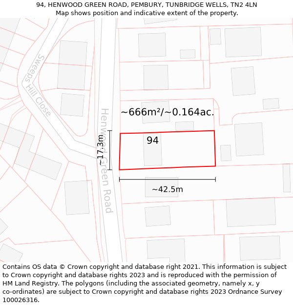 94, HENWOOD GREEN ROAD, PEMBURY, TUNBRIDGE WELLS, TN2 4LN: Plot and title map