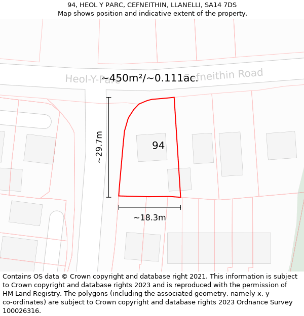 94, HEOL Y PARC, CEFNEITHIN, LLANELLI, SA14 7DS: Plot and title map