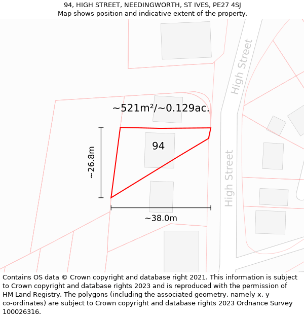 94, HIGH STREET, NEEDINGWORTH, ST IVES, PE27 4SJ: Plot and title map