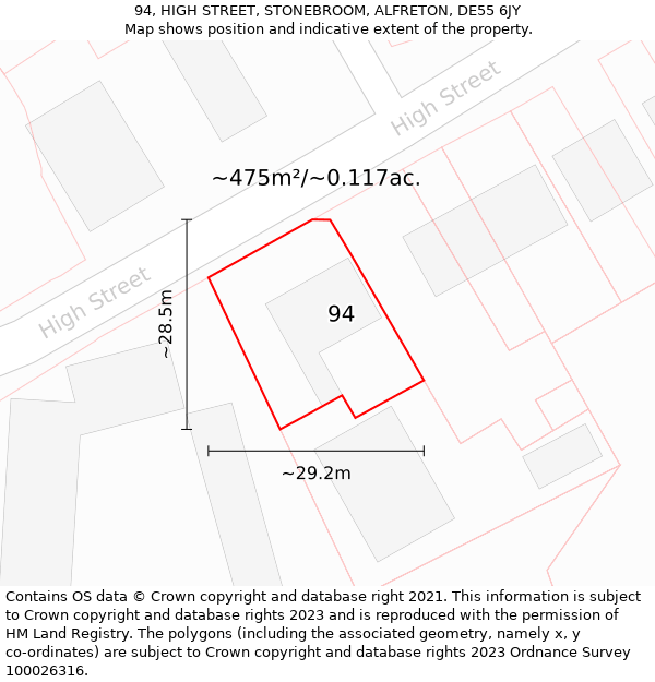 94, HIGH STREET, STONEBROOM, ALFRETON, DE55 6JY: Plot and title map