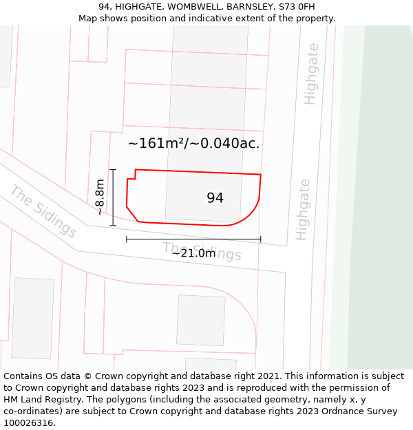 94, HIGHGATE, WOMBWELL, BARNSLEY, S73 0FH: Plot and title map