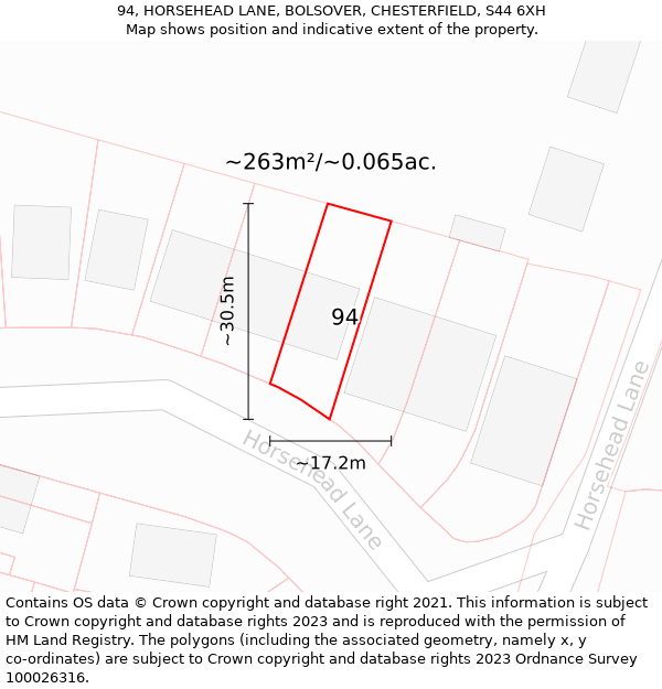 94, HORSEHEAD LANE, BOLSOVER, CHESTERFIELD, S44 6XH: Plot and title map