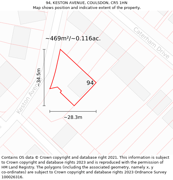 94, KESTON AVENUE, COULSDON, CR5 1HN: Plot and title map