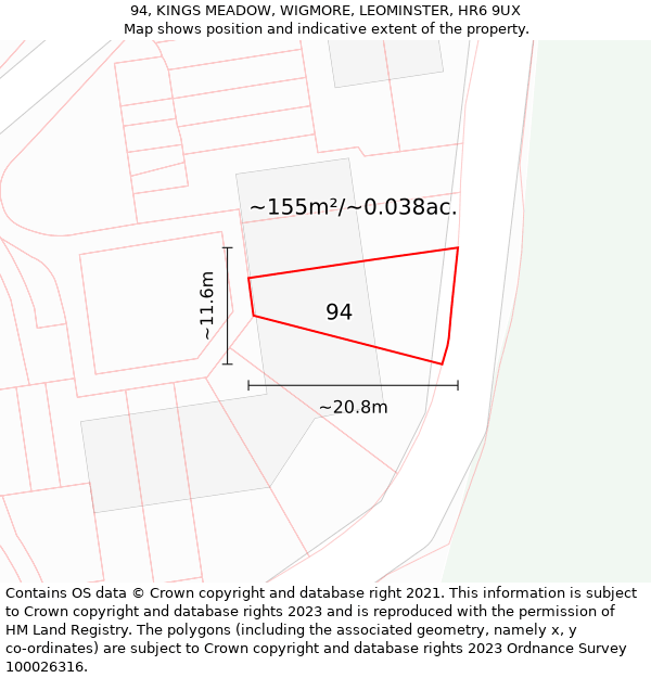 94, KINGS MEADOW, WIGMORE, LEOMINSTER, HR6 9UX: Plot and title map