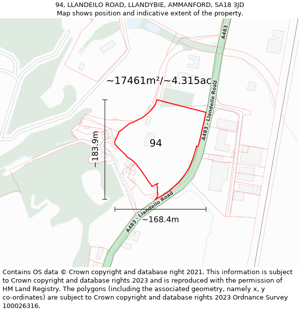 94, LLANDEILO ROAD, LLANDYBIE, AMMANFORD, SA18 3JD: Plot and title map