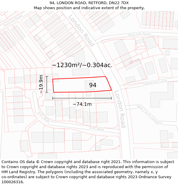 94, LONDON ROAD, RETFORD, DN22 7DX: Plot and title map