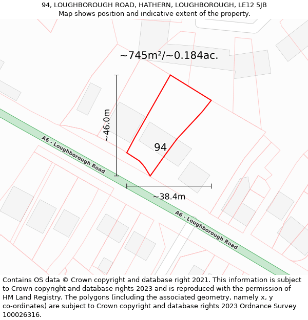 94, LOUGHBOROUGH ROAD, HATHERN, LOUGHBOROUGH, LE12 5JB: Plot and title map