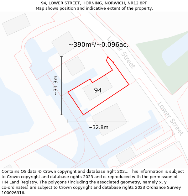 94, LOWER STREET, HORNING, NORWICH, NR12 8PF: Plot and title map