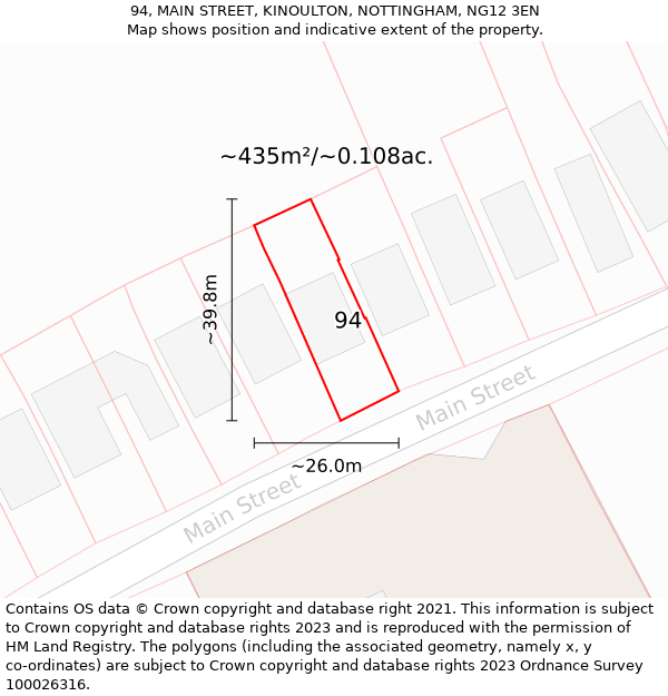 94, MAIN STREET, KINOULTON, NOTTINGHAM, NG12 3EN: Plot and title map