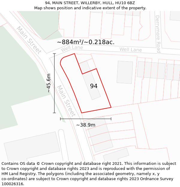 94, MAIN STREET, WILLERBY, HULL, HU10 6BZ: Plot and title map