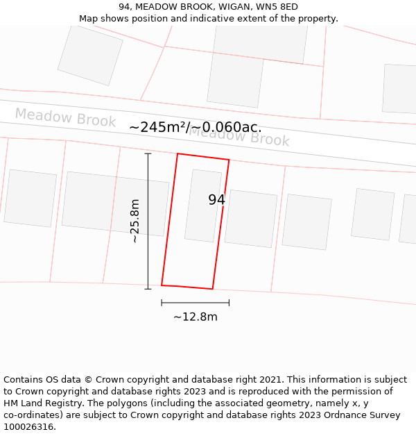 94, MEADOW BROOK, WIGAN, WN5 8ED: Plot and title map