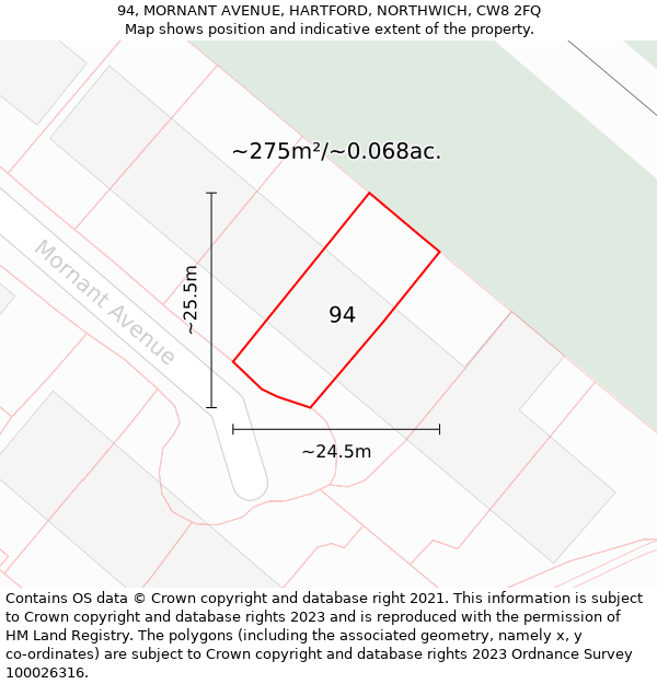 94, MORNANT AVENUE, HARTFORD, NORTHWICH, CW8 2FQ: Plot and title map