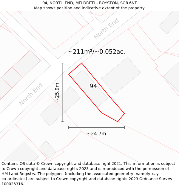 94, NORTH END, MELDRETH, ROYSTON, SG8 6NT: Plot and title map