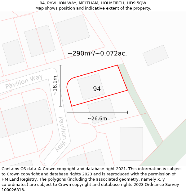 94, PAVILION WAY, MELTHAM, HOLMFIRTH, HD9 5QW: Plot and title map