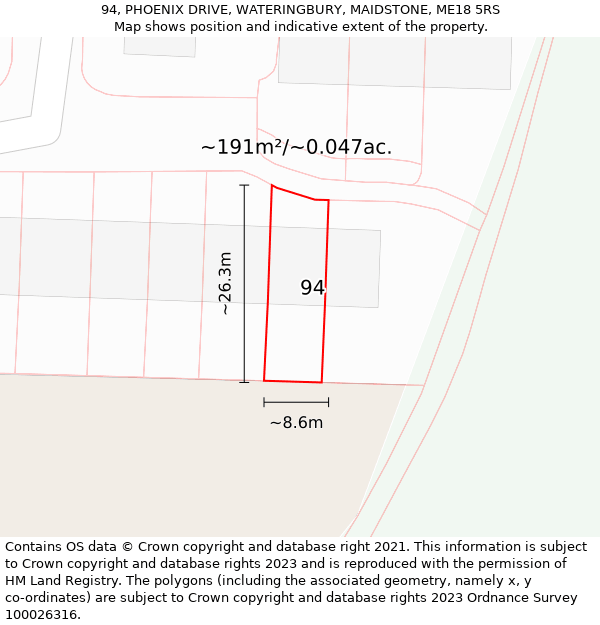 94, PHOENIX DRIVE, WATERINGBURY, MAIDSTONE, ME18 5RS: Plot and title map