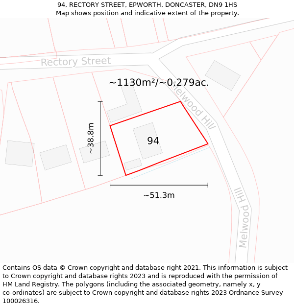 94, RECTORY STREET, EPWORTH, DONCASTER, DN9 1HS: Plot and title map