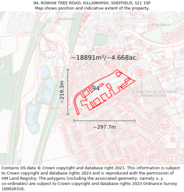 94, ROWAN TREE ROAD, KILLAMARSH, SHEFFIELD, S21 1SP: Plot and title map