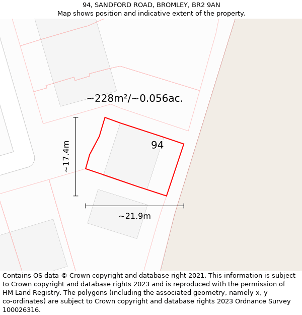 94, SANDFORD ROAD, BROMLEY, BR2 9AN: Plot and title map