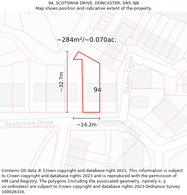 94, SCOTSMAN DRIVE, DONCASTER, DN5 9JB: Plot and title map