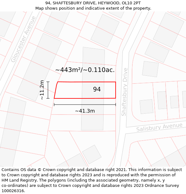 94, SHAFTESBURY DRIVE, HEYWOOD, OL10 2PT: Plot and title map