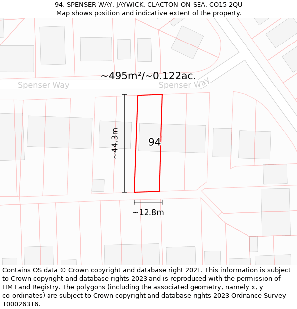 94, SPENSER WAY, JAYWICK, CLACTON-ON-SEA, CO15 2QU: Plot and title map
