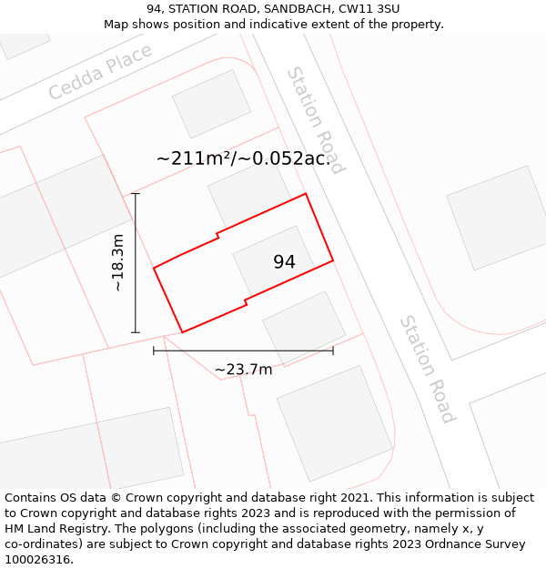 94, STATION ROAD, SANDBACH, CW11 3SU: Plot and title map