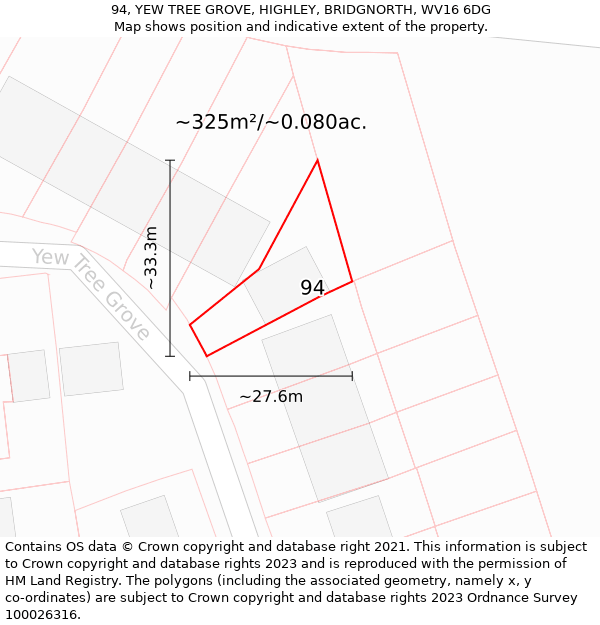 94, YEW TREE GROVE, HIGHLEY, BRIDGNORTH, WV16 6DG: Plot and title map