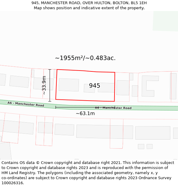 945, MANCHESTER ROAD, OVER HULTON, BOLTON, BL5 1EH: Plot and title map