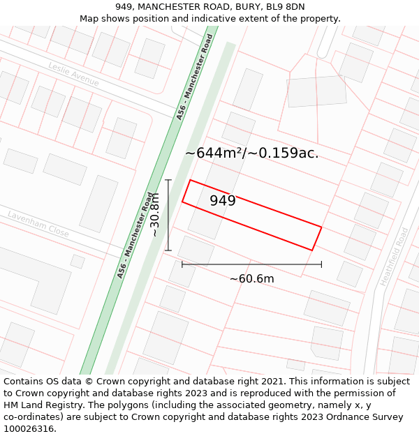 949, MANCHESTER ROAD, BURY, BL9 8DN: Plot and title map