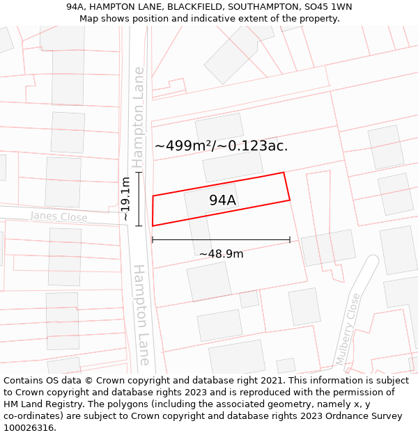 94A, HAMPTON LANE, BLACKFIELD, SOUTHAMPTON, SO45 1WN: Plot and title map