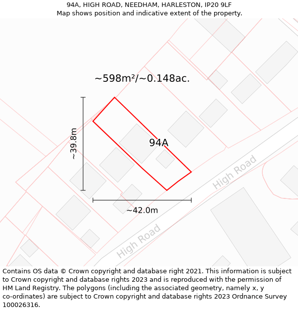 94A, HIGH ROAD, NEEDHAM, HARLESTON, IP20 9LF: Plot and title map