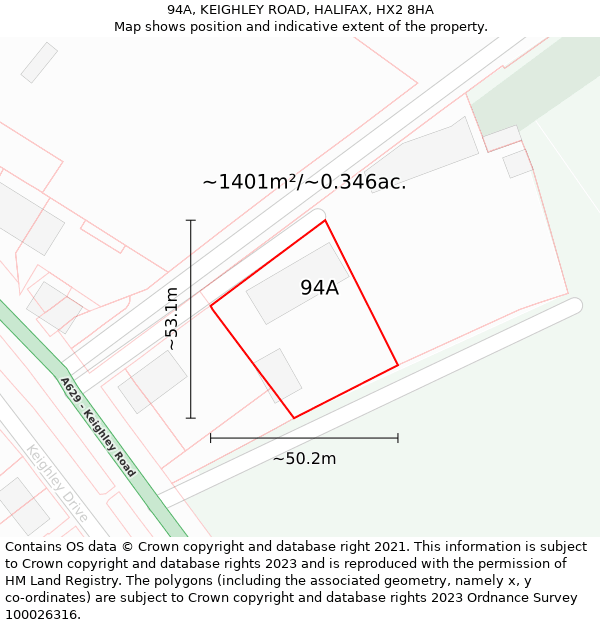 94A, KEIGHLEY ROAD, HALIFAX, HX2 8HA: Plot and title map