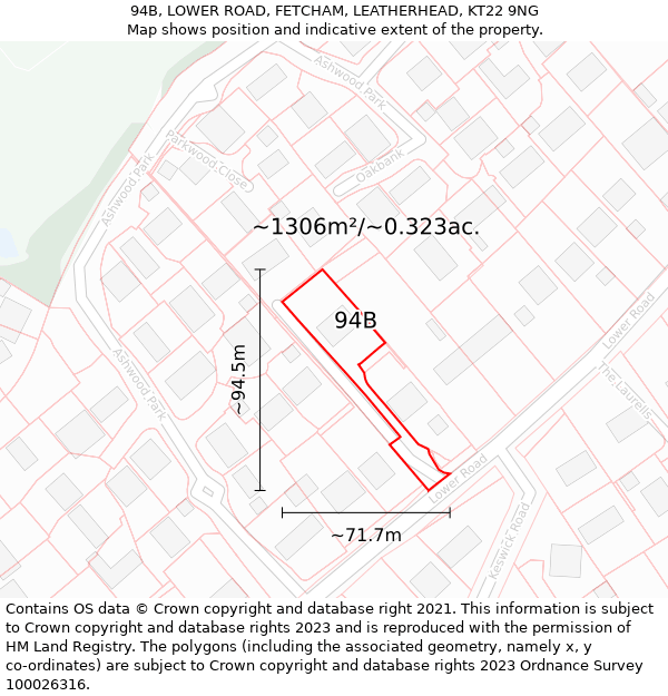 94B, LOWER ROAD, FETCHAM, LEATHERHEAD, KT22 9NG: Plot and title map