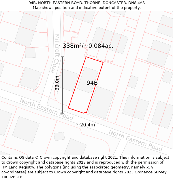 94B, NORTH EASTERN ROAD, THORNE, DONCASTER, DN8 4AS: Plot and title map