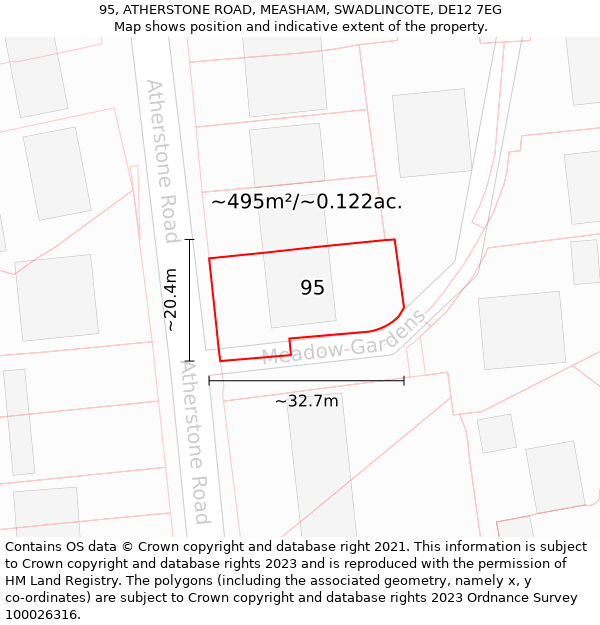 95, ATHERSTONE ROAD, MEASHAM, SWADLINCOTE, DE12 7EG: Plot and title map