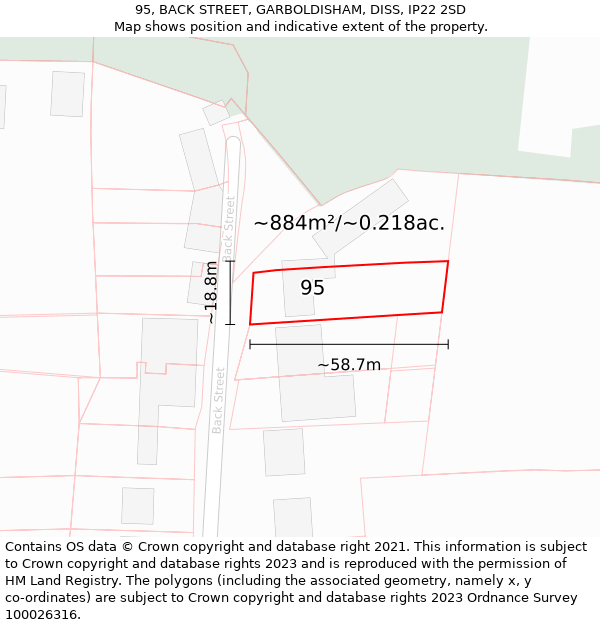 95, BACK STREET, GARBOLDISHAM, DISS, IP22 2SD: Plot and title map