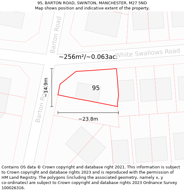 95, BARTON ROAD, SWINTON, MANCHESTER, M27 5ND: Plot and title map