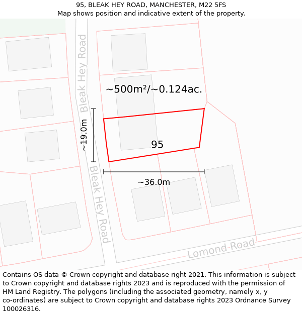 95, BLEAK HEY ROAD, MANCHESTER, M22 5FS: Plot and title map