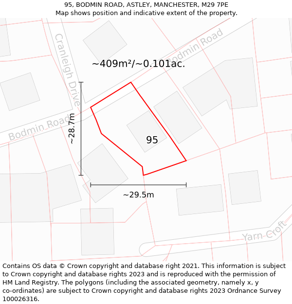 95, BODMIN ROAD, ASTLEY, MANCHESTER, M29 7PE: Plot and title map