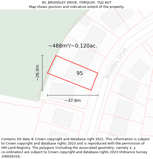 95, BROADLEY DRIVE, TORQUAY, TQ2 6UT: Plot and title map