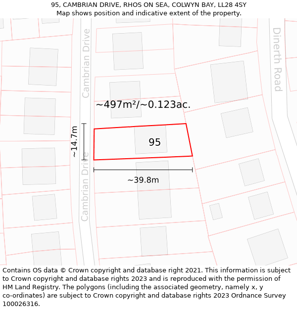 95, CAMBRIAN DRIVE, RHOS ON SEA, COLWYN BAY, LL28 4SY: Plot and title map