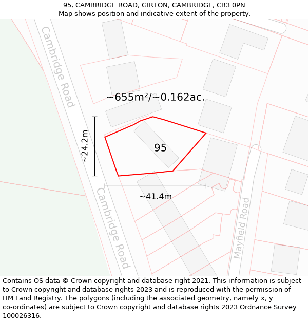 95, CAMBRIDGE ROAD, GIRTON, CAMBRIDGE, CB3 0PN: Plot and title map