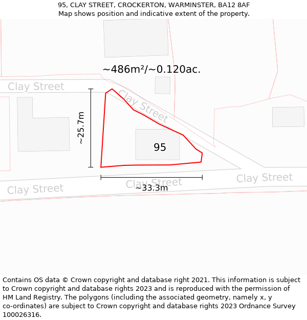 95, CLAY STREET, CROCKERTON, WARMINSTER, BA12 8AF: Plot and title map