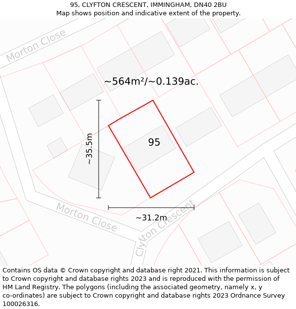 95, CLYFTON CRESCENT, IMMINGHAM, DN40 2BU: Plot and title map