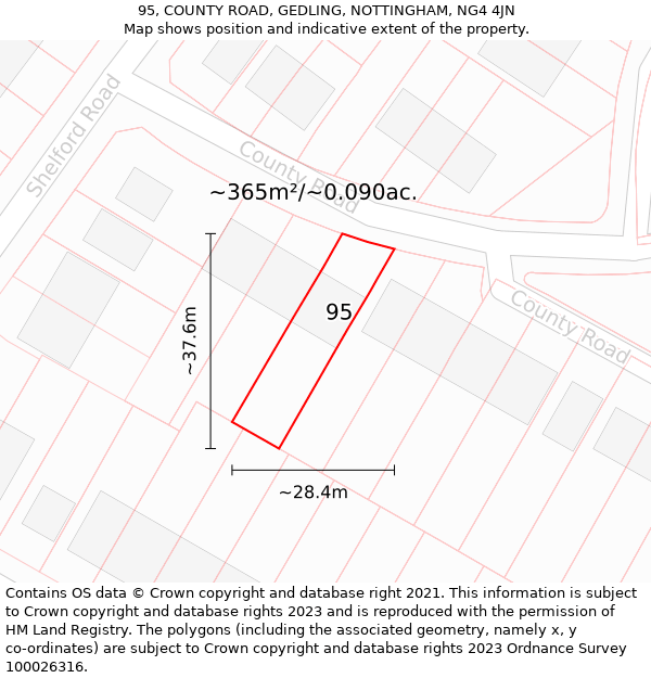 95, COUNTY ROAD, GEDLING, NOTTINGHAM, NG4 4JN: Plot and title map