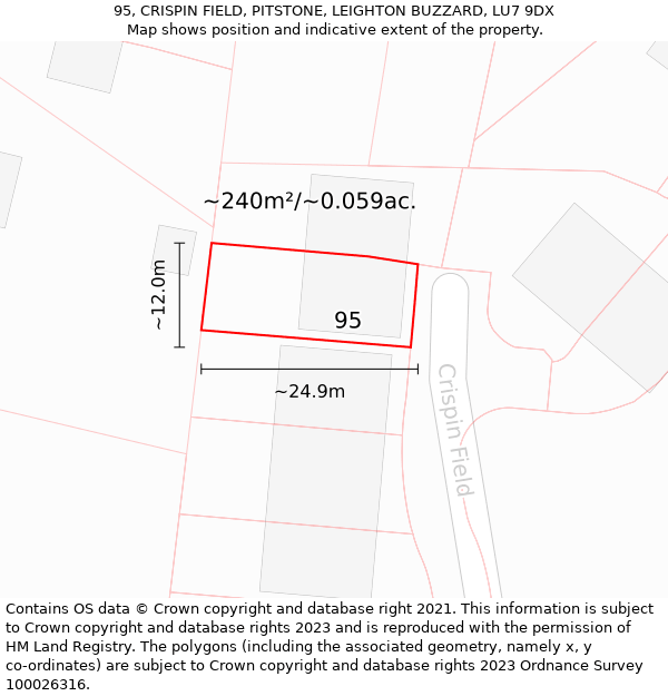 95, CRISPIN FIELD, PITSTONE, LEIGHTON BUZZARD, LU7 9DX: Plot and title map