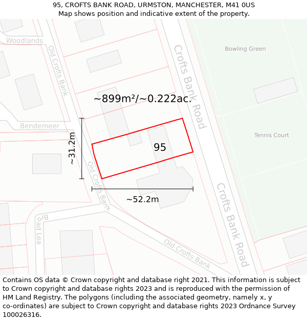 95, CROFTS BANK ROAD, URMSTON, MANCHESTER, M41 0US: Plot and title map