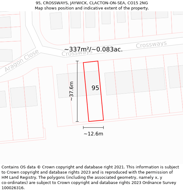 95, CROSSWAYS, JAYWICK, CLACTON-ON-SEA, CO15 2NG: Plot and title map