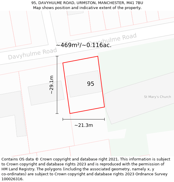 95, DAVYHULME ROAD, URMSTON, MANCHESTER, M41 7BU: Plot and title map